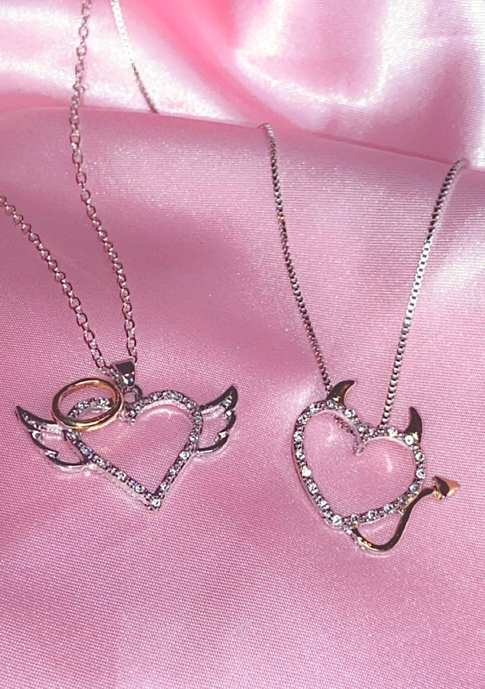 Y2K Angel Devil Heart Necklace Bratz Chloe Inspired Baddie Diamond