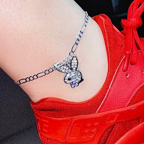 Iced Playboy Bunny Figaro Curb Ankle Bracelet Y2K 2000s Etsy