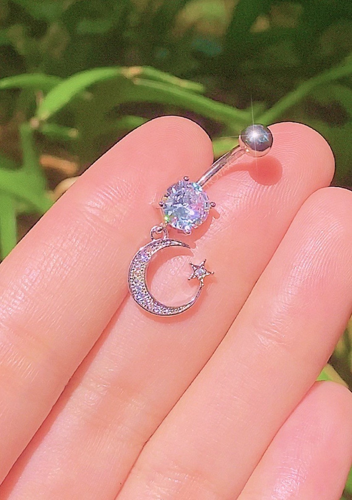 Silver Crescent Moon Dangle Belly Button Ring Y2K 2000s Etsy