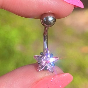 Tiny Star Belly Button Ring Body jewelry Opal Opalescent Pink Purple Diamond Sexy Navel Piercing cosmic celestial gift for her image 4