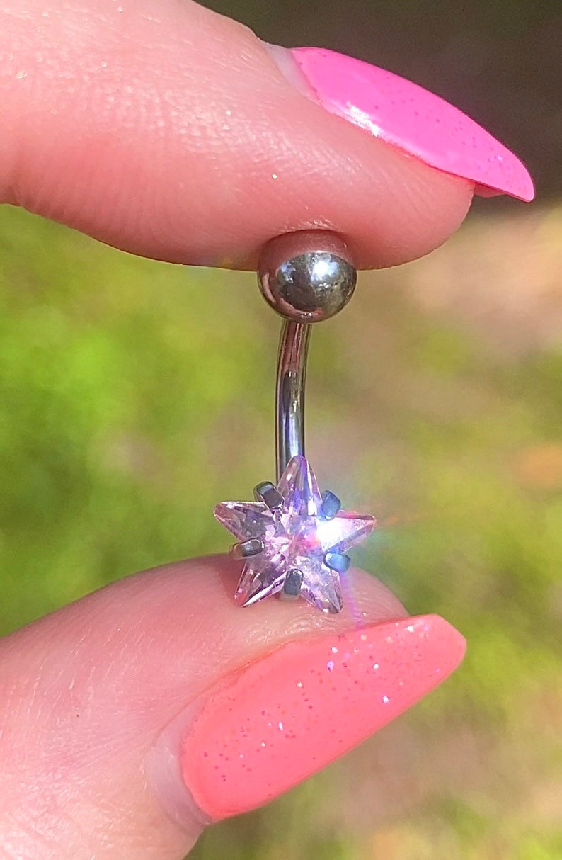 Tiny Star Belly Button Ring Body jewelry Opal Opalescent Pink Purple Diamond Sexy Navel Piercing cosmic celestial gift for her image 4