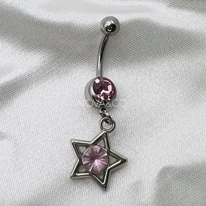 Y2K Star Charm Belly Button Ring | Dangle Grunge Navel Piercing Silver Stainless Steel, Pink Belly Button Ring, Handmade Cute Minimal