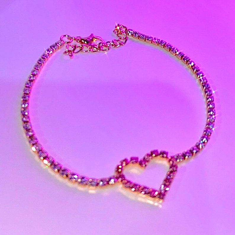 Heart Tennis Chain Ankle Bracelet Curb Icy Iced Out Sparkle Etsy