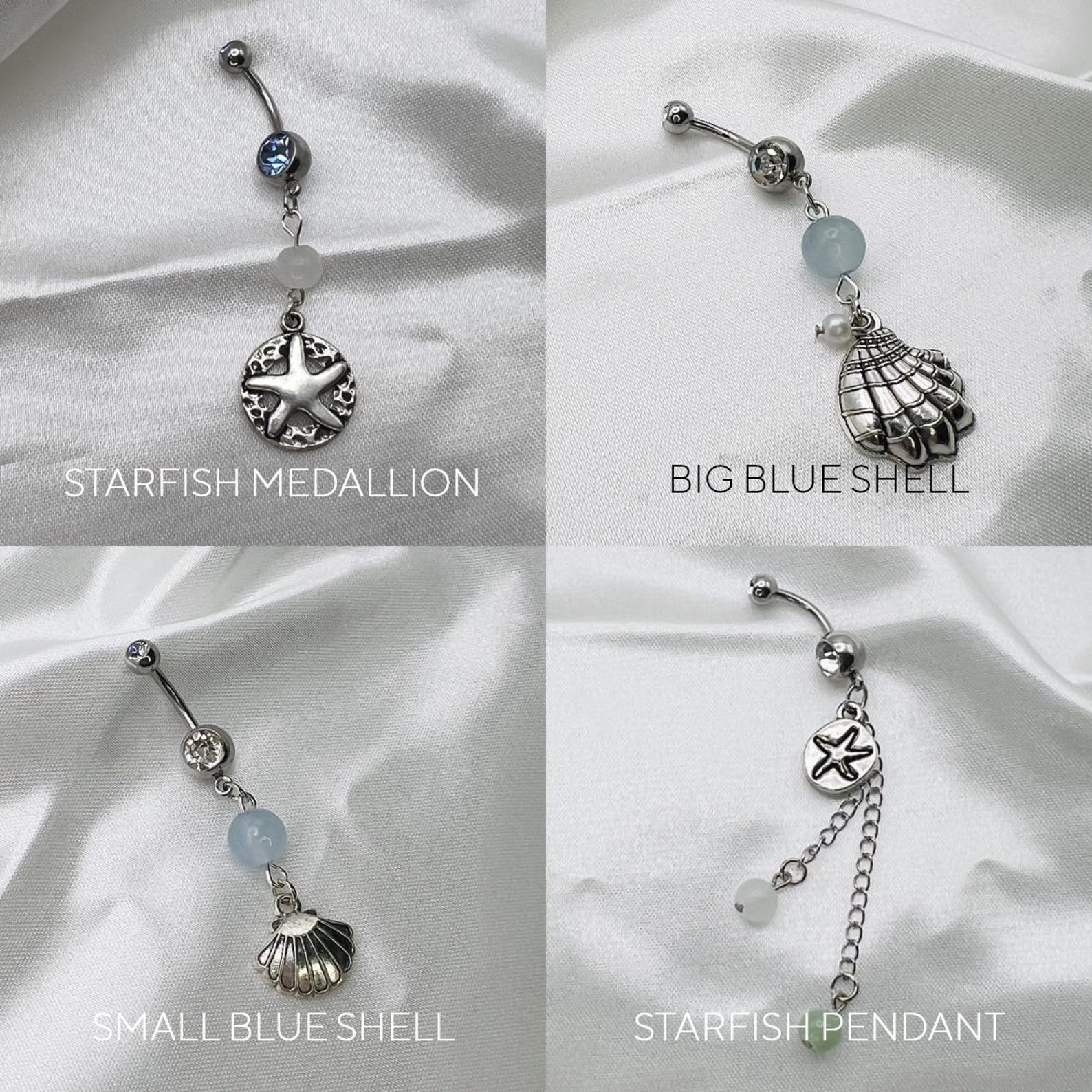 Beachy Belly Button Rings | 14G Shell Starfish Dainty Minimalist Navel ...