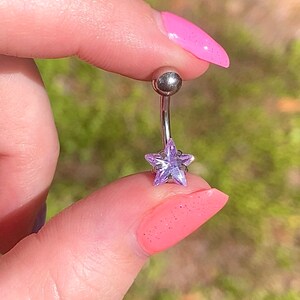 Tiny Star Belly Button Ring Body jewelry Opal Opalescent Pink Purple Diamond Sexy Navel Piercing cosmic celestial gift for her image 2