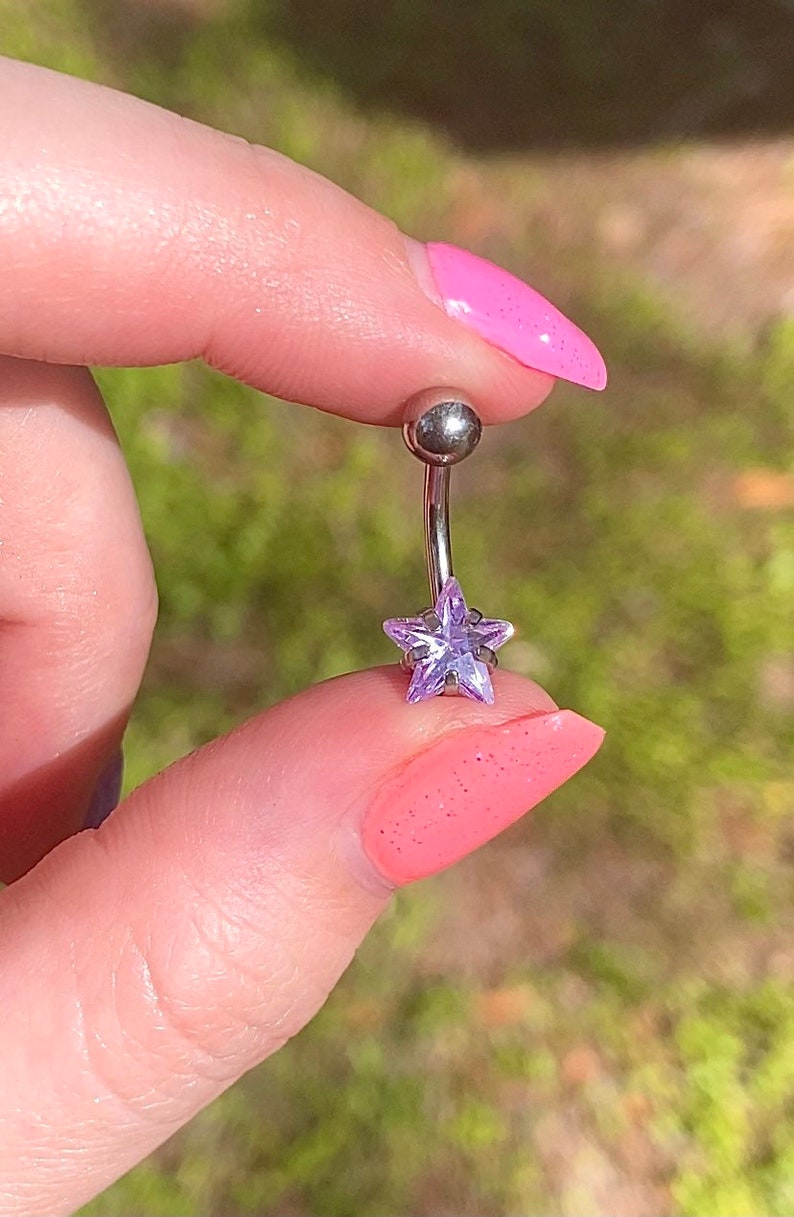 Tiny Star Belly Button Ring Body jewelry Opal Opalescent Pink Purple Diamond Sexy Navel Piercing cosmic celestial gift for her image 2