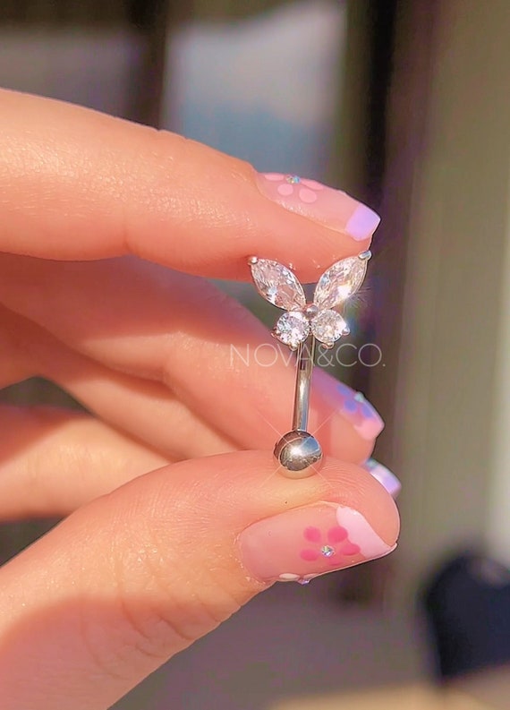 Upside Down Butterfly Belly Button Ring Y2K 2000s Sparkly 