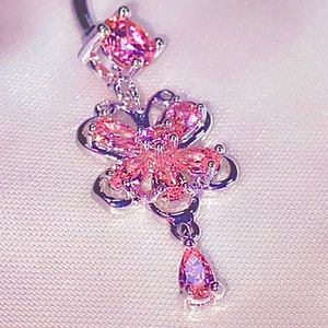 Flower Butterfly Baby Belly Button Ring Body Jewelry Baddie Aesthetic Pink Navel Piercing Y2k 00s Angel image 2