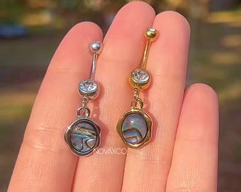 Piercings para ombligo de abulón / Piercing para ombligo colgante delicado de nácar playero de 14G estilo bohemio