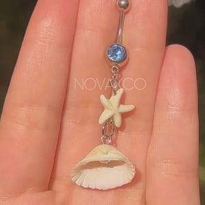 Starfish Shell Belly Button Ring | Stainless Steel Dainty Minimalist Belly Ring, Delicate Boho Elegant Belly Jewelry, Sparkly Belly Piercing