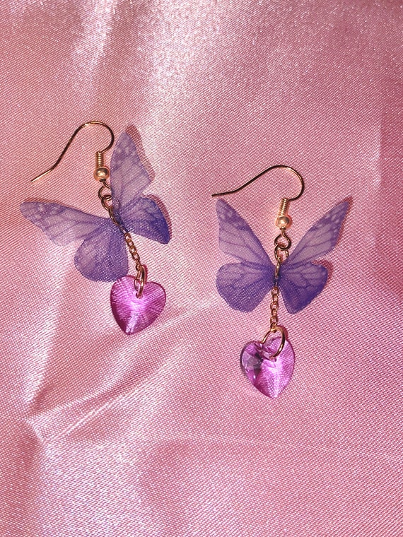 Perfect purple glitter butterfly earrings – Just Mine