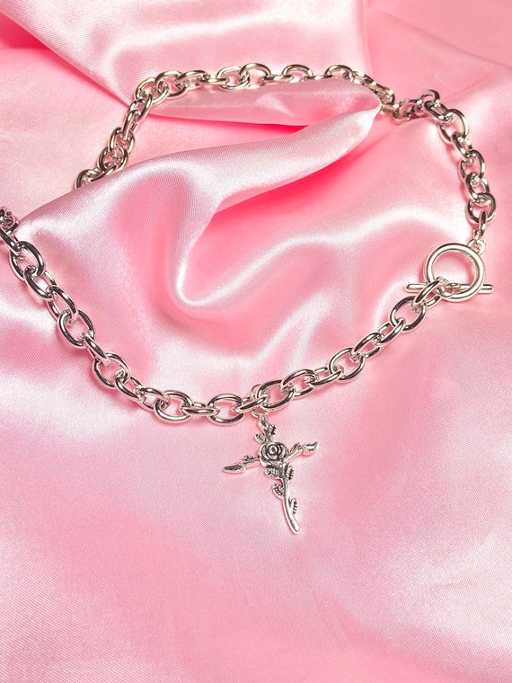Buy Chunky Cross Rose Choker Necklace Bratz Inspired Stainless