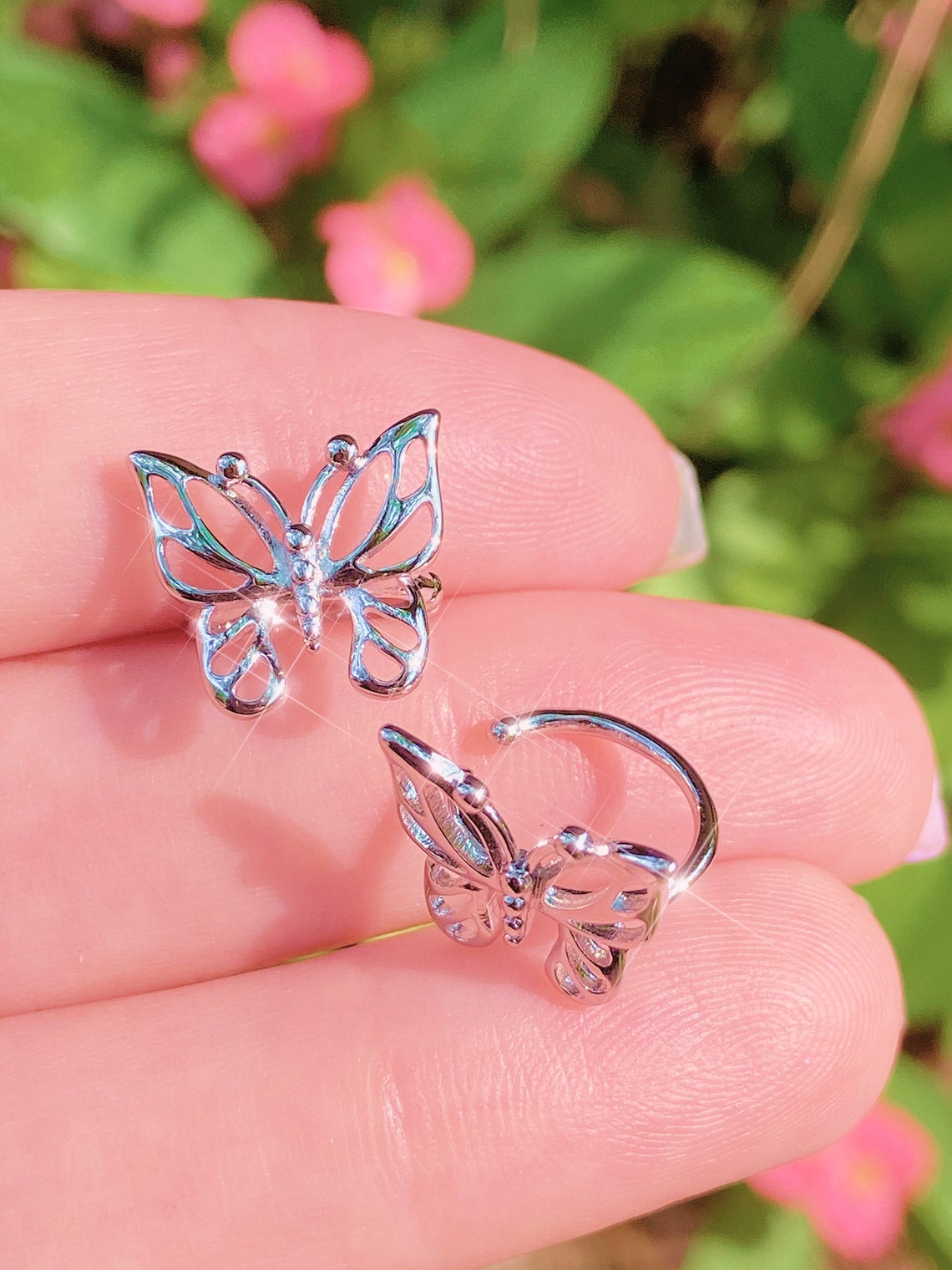 Silver Butterfly Ear Cuff Set Cottage Core Cuff Earring Etsy UK