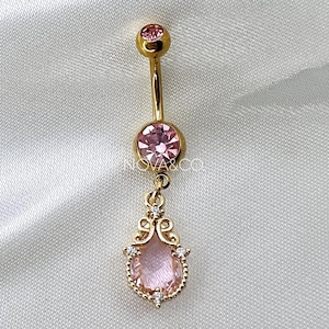 Gold Dangly Belly Button Piercing, Elegant Navel Jewelry Piercing, Cute Drop Belly Button Rings, Cute Gold Sparkly Pink Green Teardrop Charm