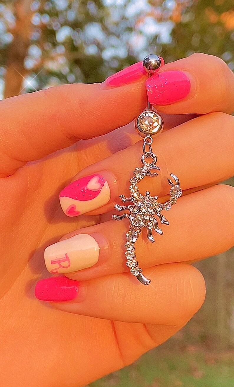 Silver Scorpion Dangle Belly Button Ring Y2K 2000s Sparkly Etsy