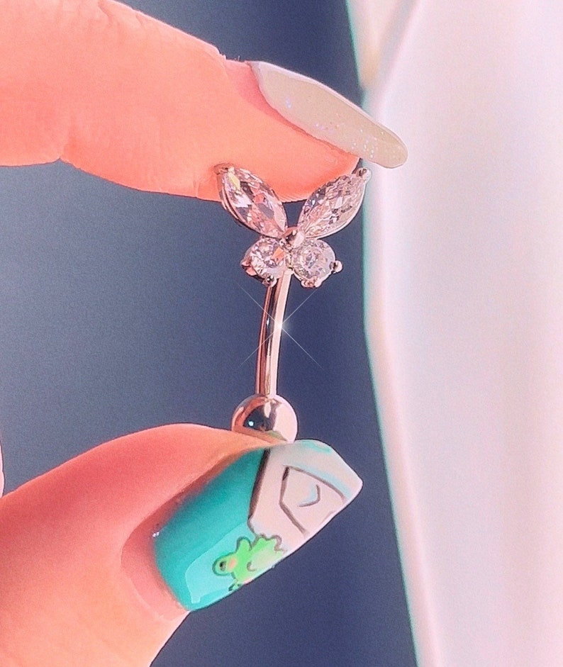 Upside Down Butterfly Belly Button Ring Y2K 2000s Sparkly Etsy