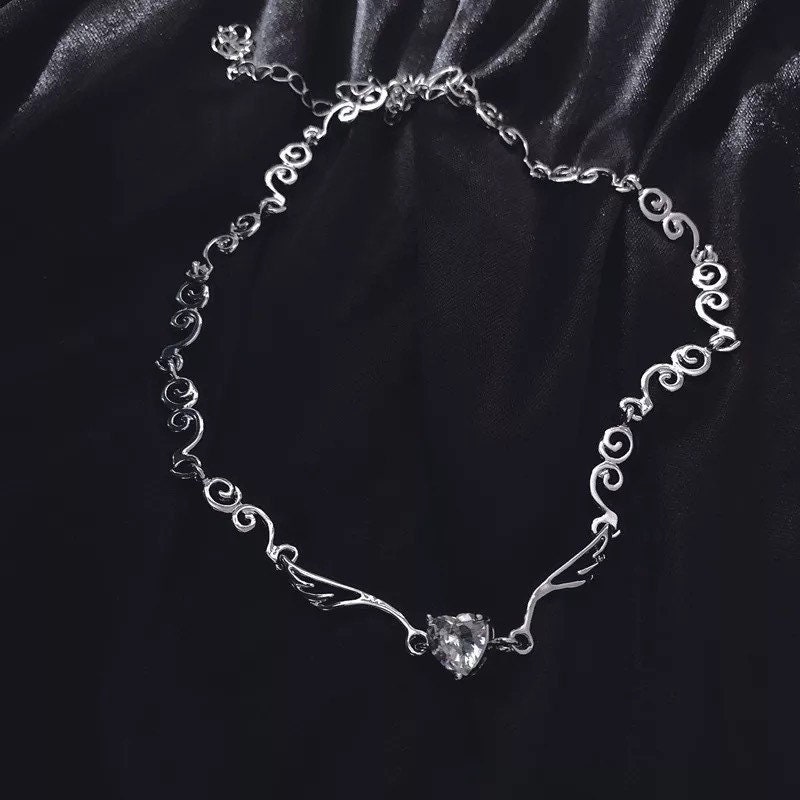 Angel Diamond Heart Necklace Baddie Bratz Rhinestone Jewelry - Etsy