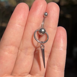 Anneau de nombril en acier chirurgical 14G, tige pendante de 10 mm, 6 mm ou 8 mm. image 4
