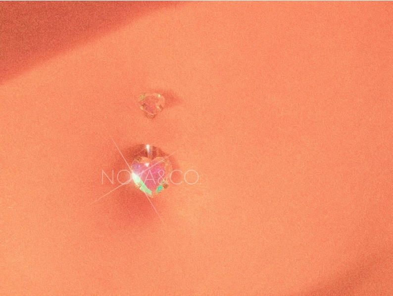 Opal Heart Belly Button Ring - Angel Opalescent Sparkly Body Jewelry - Surgical Steel - Navel Piercing - Pink Hearts Gold Silver Kawaii 