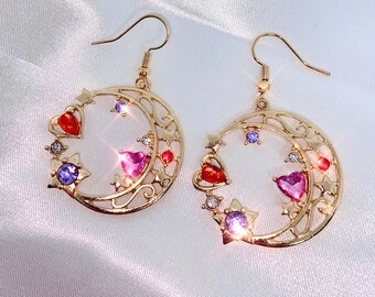 Crescent Moon Hoop Earrings | Anime Moon Style Feminine Cute Jewelry - Valentine gift for her