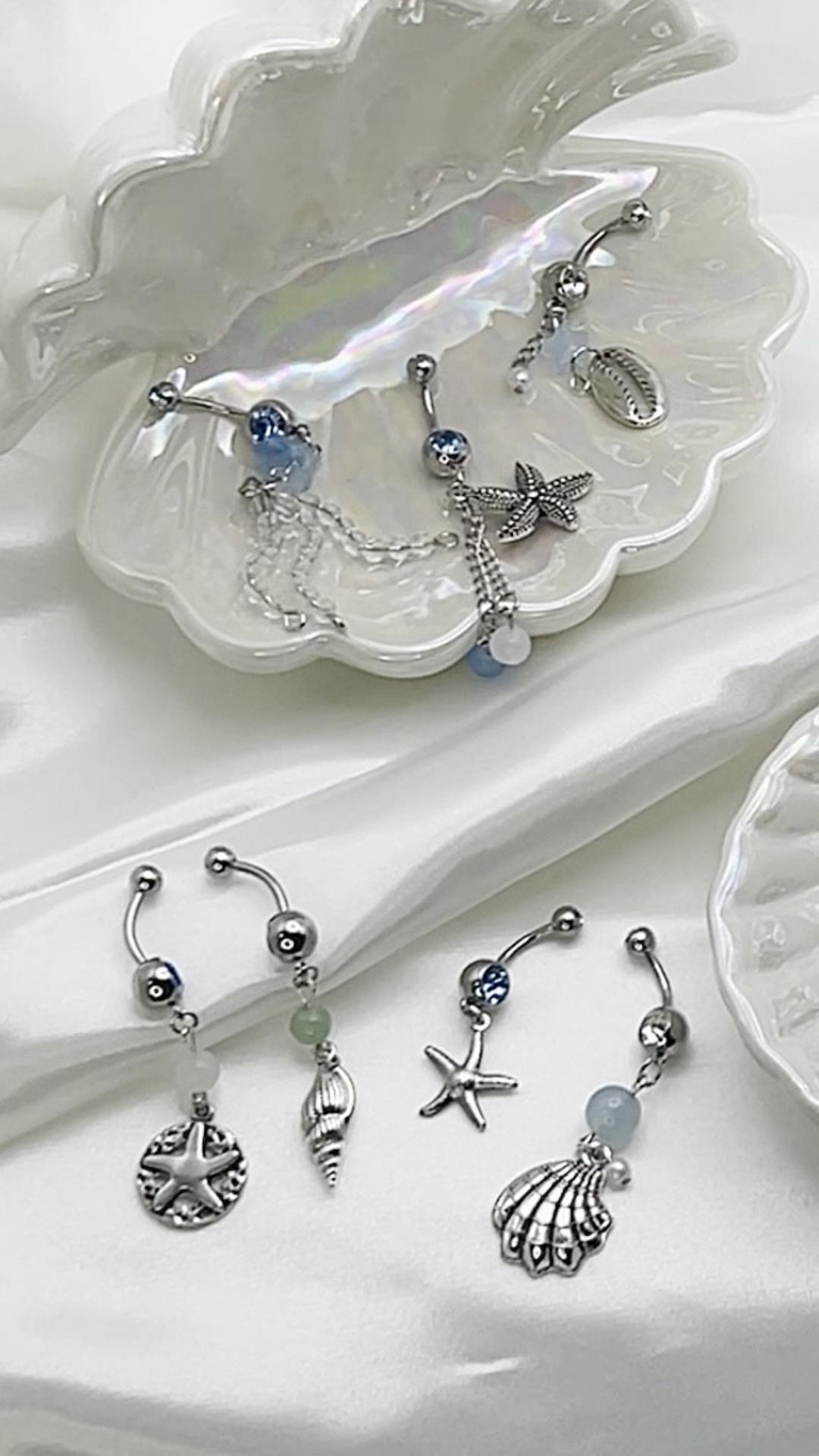 Belly Shell Beachy Belly Button Rings | 14G Shell Starfish Dainty Minimalist Navel ...