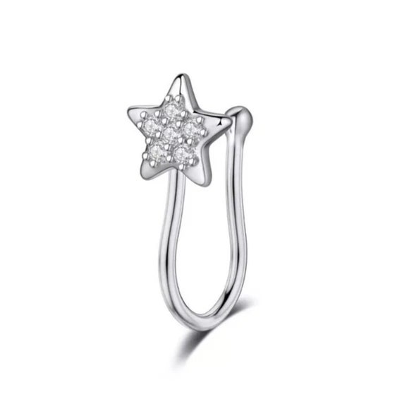 Fake Nose Ring Baddie Aesthetic Sparkly Nose Stud Faux Nose Clip on  Butterfly Heart Star Charm Gift for Her 