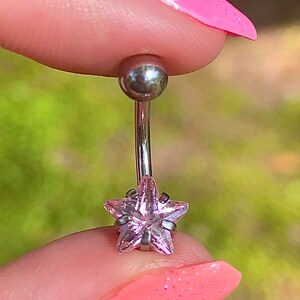 Tiny Star Belly Button Ring Body jewelry Opal Opalescent Pink Purple Diamond Sexy Navel Piercing cosmic celestial gift for her image 3