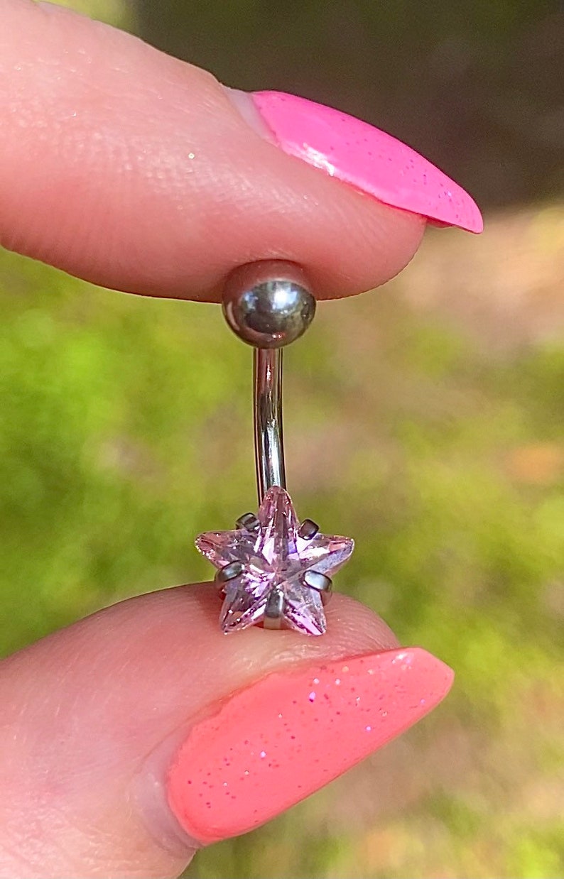 Tiny Star Belly Button Ring Body jewelry Opal Opalescent Pink Purple Diamond Sexy Navel Piercing cosmic celestial gift for her image 3