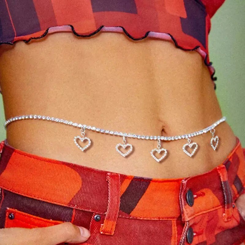 Silver Heart Y2K 2000S Belly Waist 