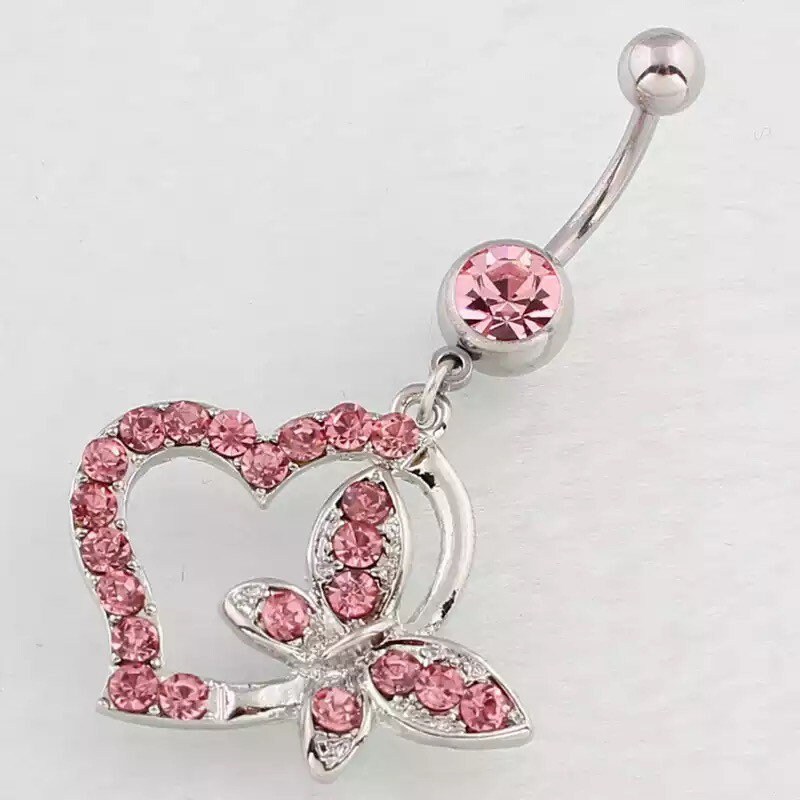 Sparkly Butterfly Heart Belly Button Ring Pink Crystal Body - Etsy