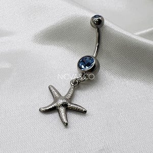 Starfish Belly Button Ring | Stainless Steel Dainty Minimalist Belly Ring, Delicate Boho Elegant Belly Jewelry, Sparkly Belly Piercing