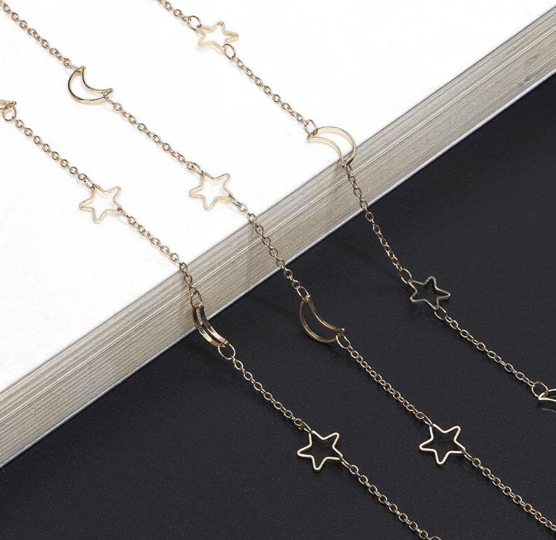Moon and Star Gold Sunglass Chain, MASK CHAIN Beaded Eyeglass Chain, …