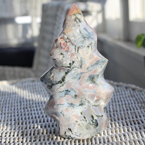 Beautiful Ocean Jasper Flame | Ocean Jasper Carving | Pastel Orbicular Jasper | Handcarved Sculpture | Statement Piece | Ocean Waves Decor