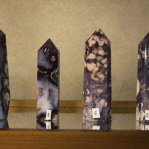 High Quality Rare Black Sakura Agate Hand-carved Tower | Black Flower Agate Crystal | Black Cherry Blossom Stone | Carved Obelisk Point