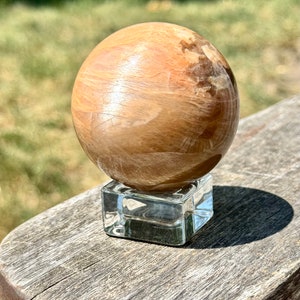 Peach Moonstone Sphere: Natural Crystal with Silver Gold Flash (64 MM)