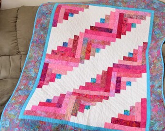 Pink Log Cabin Baby Quilt