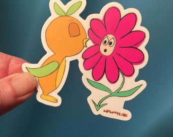 Mid Century Art Vintage Disney Orange Bird Cartoon 3" Vinyl Sticker "Give me a Kiss"  Decal Water Bottle Laptop
