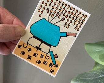 Collectible Trading Card Art Artist Card Edition Original ACEO "Fondue with Friends" 2.5" x3.5" Hand Painted Acrylic Small Art