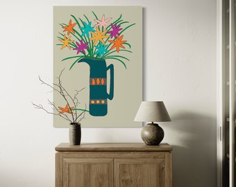 Mid Century Flowers in Vase Art inspired Illustration Style "Spring Has Sprung" Floral Giclée Prints Retro Original Artist