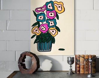 Mid Century Flower Art inspired Illustration Style "Pretty Posies" Cute Floral Giclée Prints Retro Original Artist