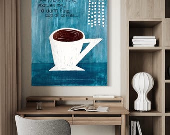 Mid Century Styled Art Print Coffee Cup "Lynch's Fine Cup" Twin Peaks Quote 16x20 Giclée Retro