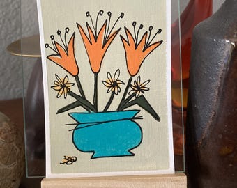 Collectible Trading Card Art Artist Card Edition Original ACEO "Orange Lilies" 2.5" x3.5" Hand Painted Acrylic Small Art