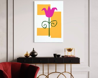 Mid Century Inspired Flower Art Illustration Style Abstract Tulip "One Mod Tulip" Giclée  Prints Retro Original Art Poster