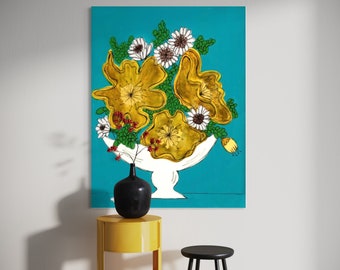 Mid Century Inspired Art Illustration 1960s Style "Wave" Giclée Flower Prints Retro Original Art Various sizes Print Poster