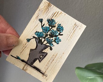 Collectible Trading Card Art Artist Card Edition Original ACEO "Send me Forget-me-nots" 2.5" x3.5" Hand Painted Acrylic Small Art