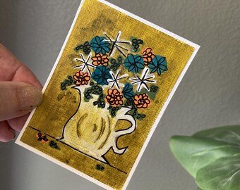 Collectible Trading Card Art Artist Card Edition Original ACEO "Get Happy" 2.5" x3.5" Hand Painted Acrylic Small Art