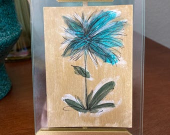 Mid Century Inspired Tiny Art Painting on Canvas Paper Hand Painted Dollhouse Barbie Unframed Retro Flowers "When You're Smilin'"