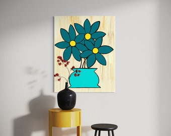 Mid Century Daisy Flower Art Illustration Style "Please Don't eat the Daisies" Solid Simple Cute Floral Giclée  Prints Retro Original Artist