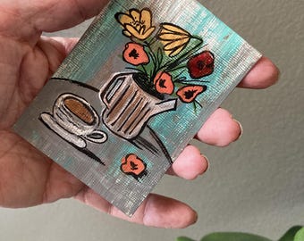 Collectible Trading Card Art Artist Card Edition Original ACEO "French Cafe" 2.5" x3.5" Hand Painted Acrylic Small Art
