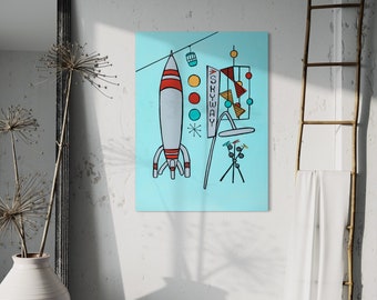 Mid Century Inspired Disneyland Art Illustration 1950s Style " Vintage Tomorrowland" Giclée Disney Prints Retro Original Art Print Poster